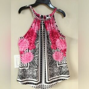 Ricki's Pink and Black Floral Halter Top with roses